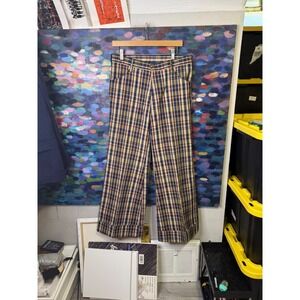 Vintage A-1 Kotzin Co Plaid Wide Leg Trousers Cuffed Navy Yellow Red Mens 33